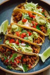 Delicious ground turkey tacos served with fresh toppings