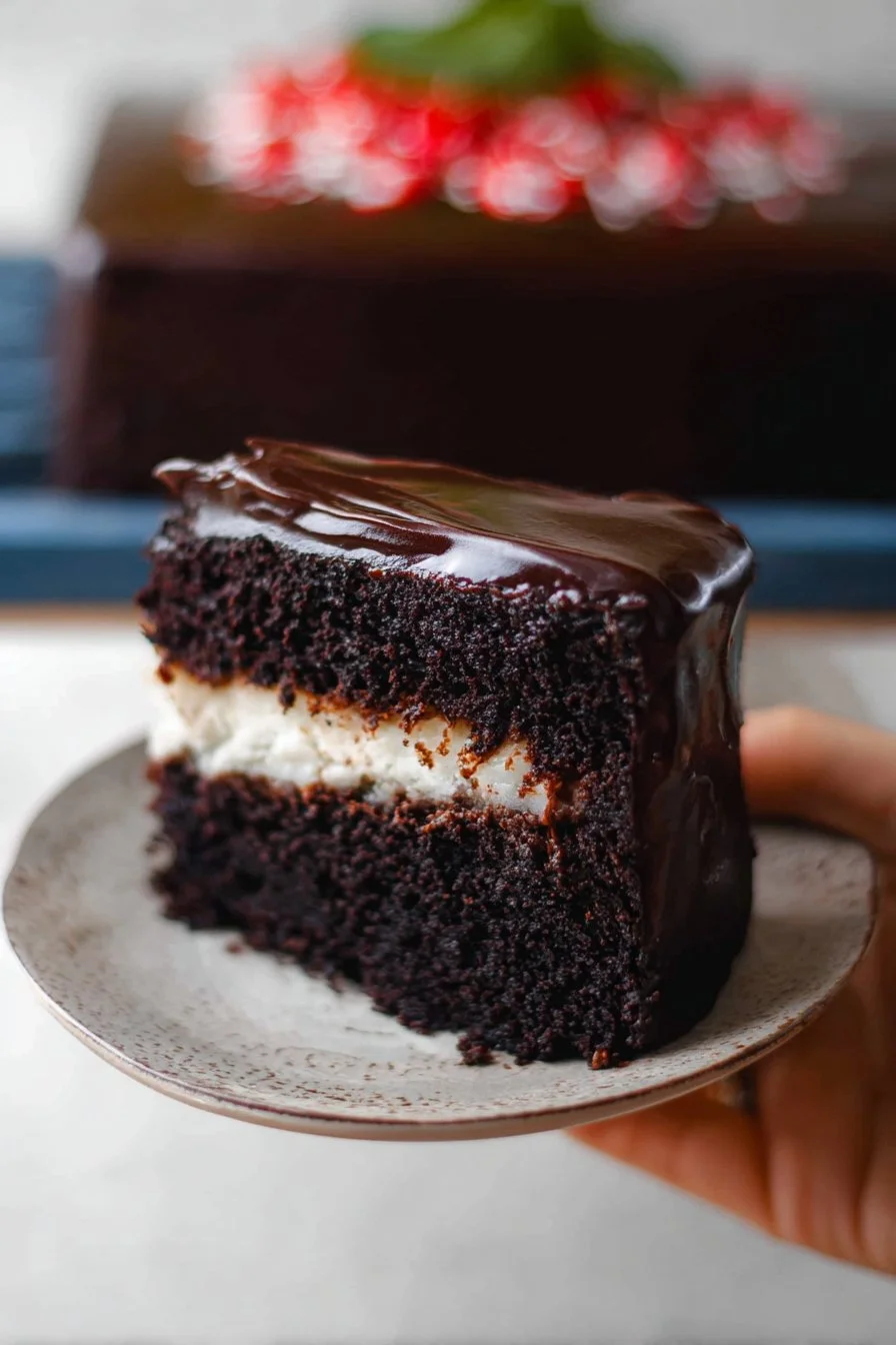 Deliciously layered Ho Ho Cake with chocolate frosting and creamy filling