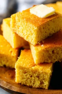 Freshly baked homemade cornbread served in a cast-iron skillet