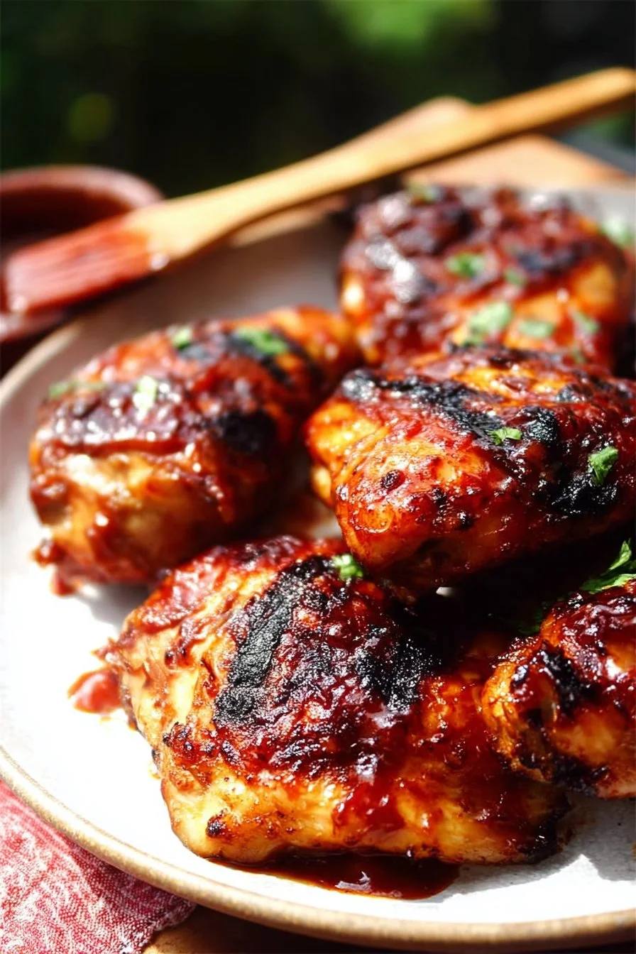 Delicious Honey Chipotle BBQ Chicken served on a platter with fresh herbs