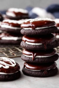 Delicious Hostess Cupcake cookies with creamy filling and chocolate frosting.