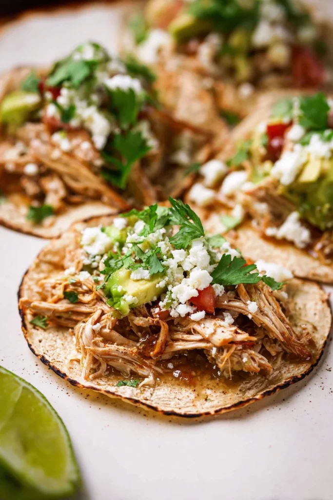Delicious Instant Pot salsa verde chicken tacos served on a vibrant plate