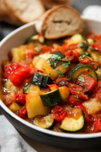 A colorful Italian Ratatouille (Ciambotta) with fresh vegetables served in a bowl.
