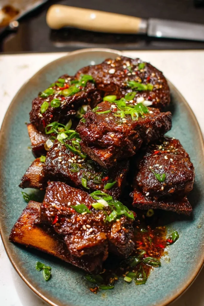 Deliciously marinated Korean short ribs ready for grilling.