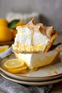 Delicious Lemon Angel Pie topped with whipped cream and lemon zest