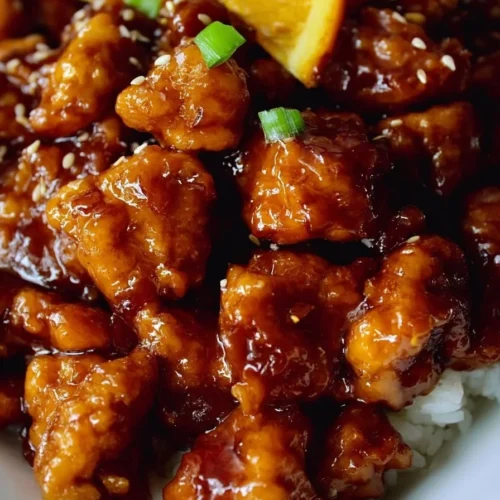 Delicious homemade orange chicken served with steamed rice and vegetables