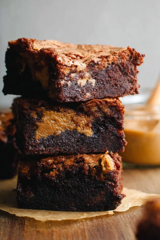 Delicious homemade Peanut Butter Brownies with chocolate swirl