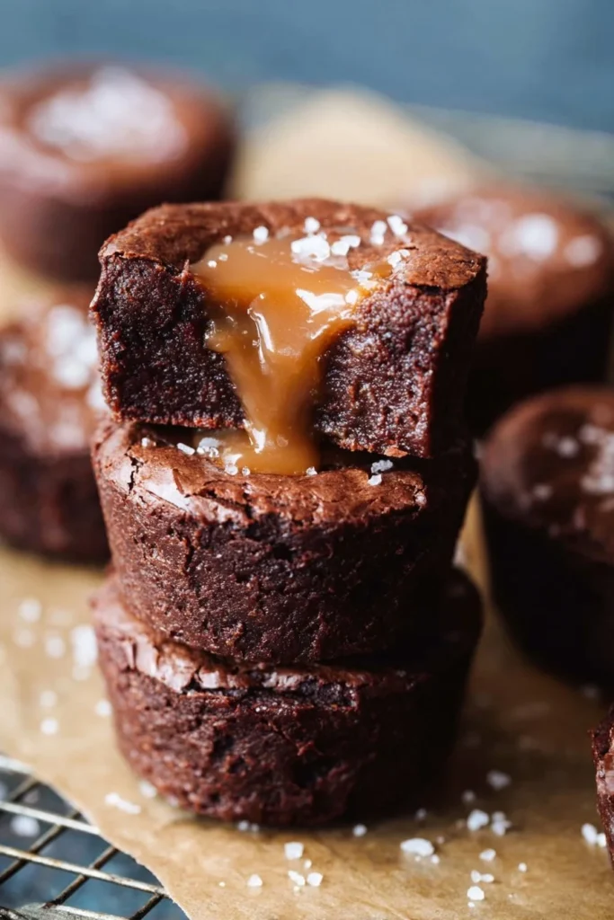 Delicious salted caramel brownie bites topped with sea salt