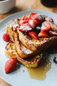 Delicious Secret Ingredient French Toast served on a plate with syrup