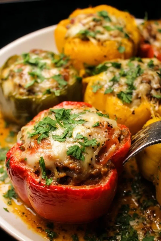 Delicious slow cooker stuffed bell peppers filled with rice and vegetables