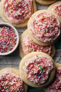 Delicious soft frosted sugar cookies decorated with colorful icing