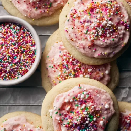 Delicious soft frosted sugar cookies decorated with colorful icing