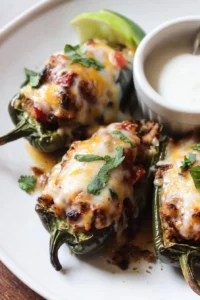 Stuffed poblano peppers filled with savory ingredients ready to be served.