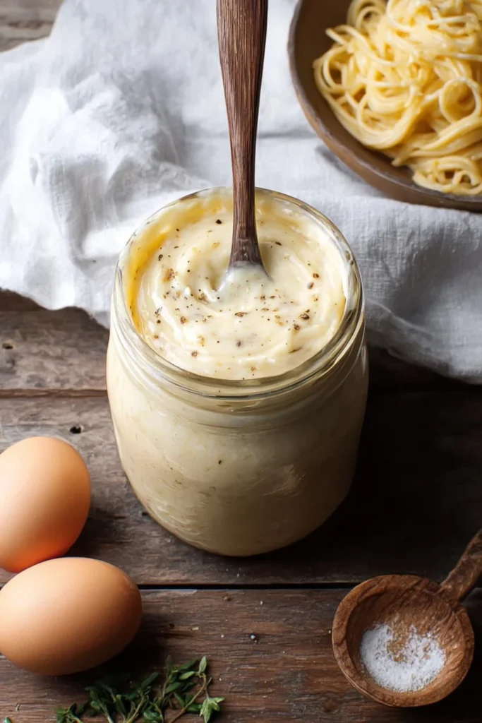Creamy homemade Alfredo sauce in a saucepan ready for pasta