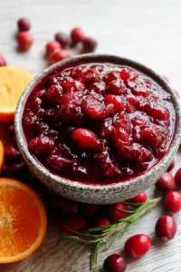 Homemade cranberry sauce made with fresh cranberries and sugar.