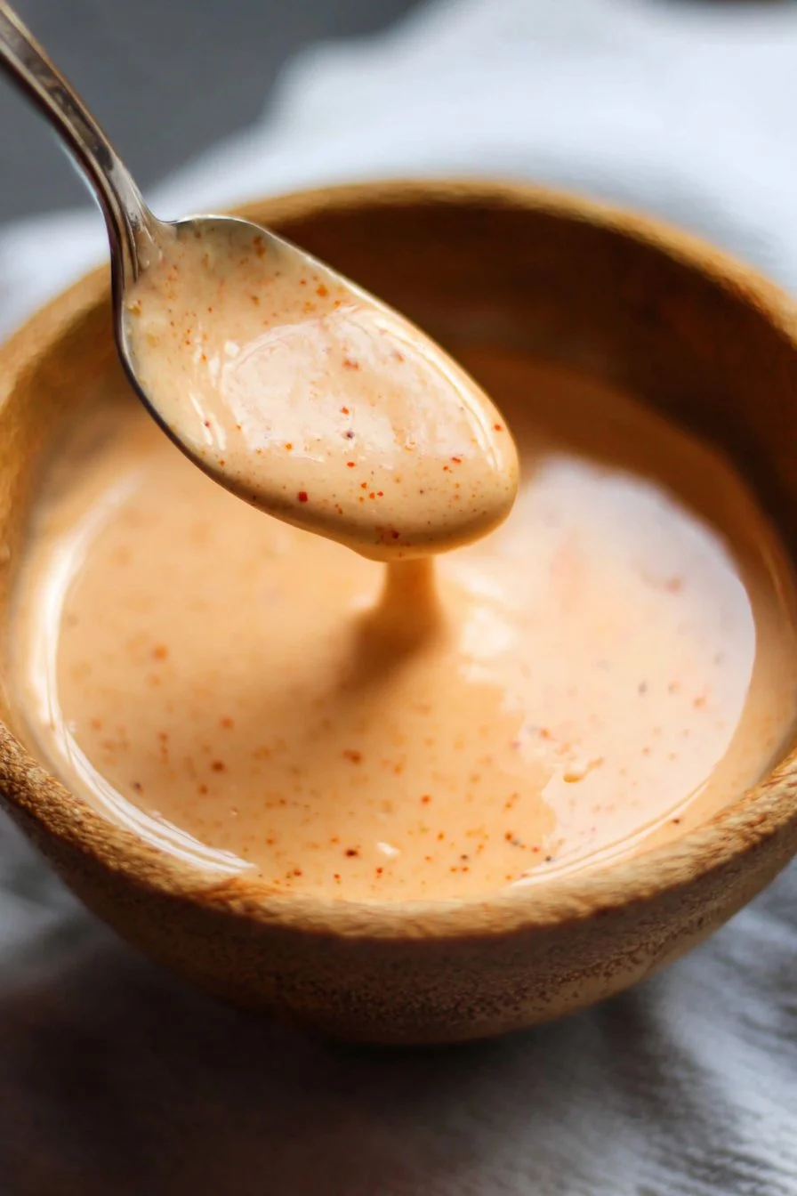 Bowl of homemade Yum Yum Sauce ready for dipping and drizzling