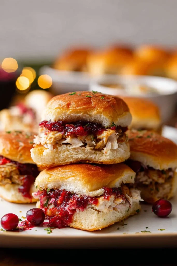 Delicious Turkey Cranberry Sliders served on a platter for a festive meal.
