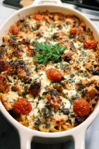 Savory Turkey Mediterranean Casserole with fresh vegetables and herbs
