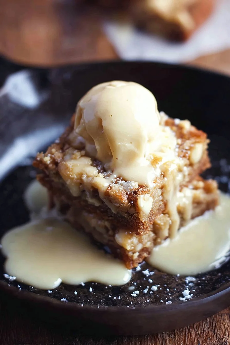 Delicious white chocolate blondies drizzled with maple cream sauce