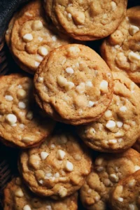 Delicious White Chocolate Macadamia Nut Cookies on a baking tray