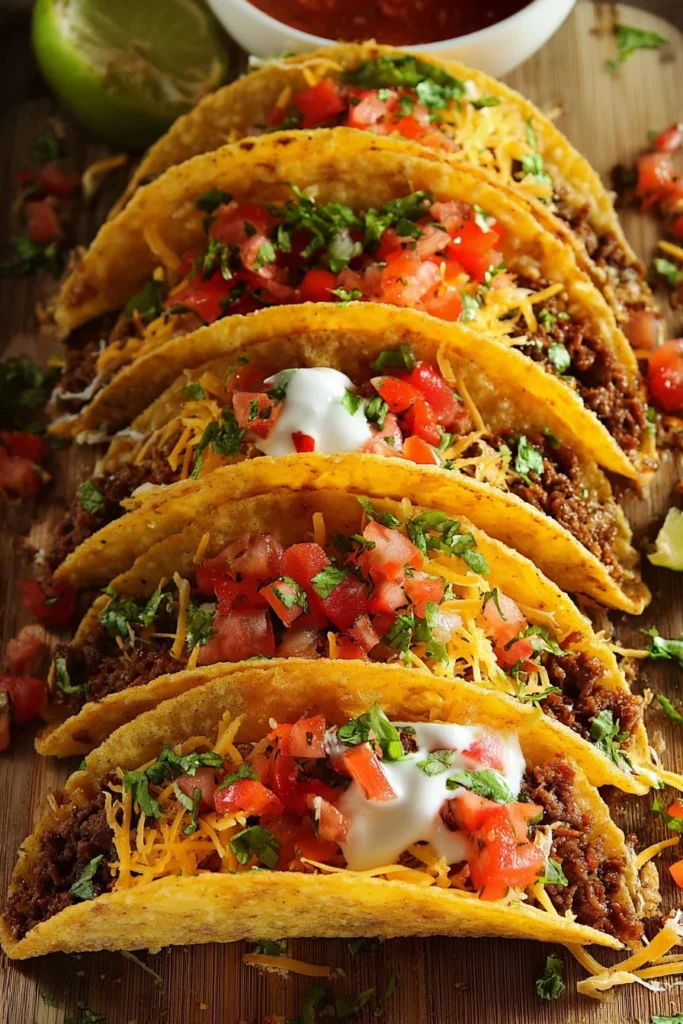 Delicious baked tacos filled with meat and cheese, served on a plate.
