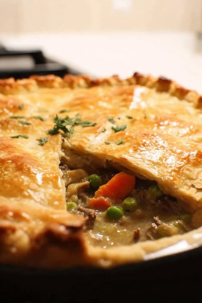 Delicious homemade beef pot pie with flaky crust and fresh ingredients