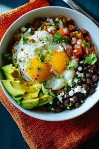 Delicious breakfast burrito bowls with eggs, cheese, and fresh toppings