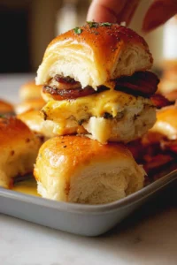 Delicious breakfast sliders served on a platter with fresh ingredients.