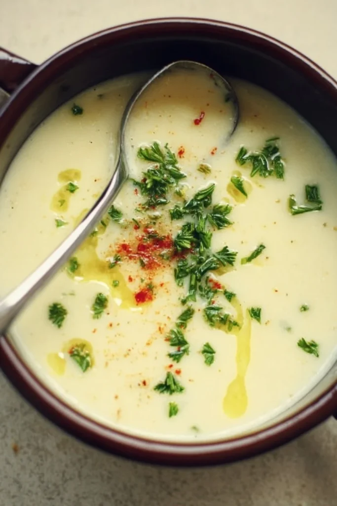 Delicious bowl of creamy cauliflower soup garnished with fresh herbs