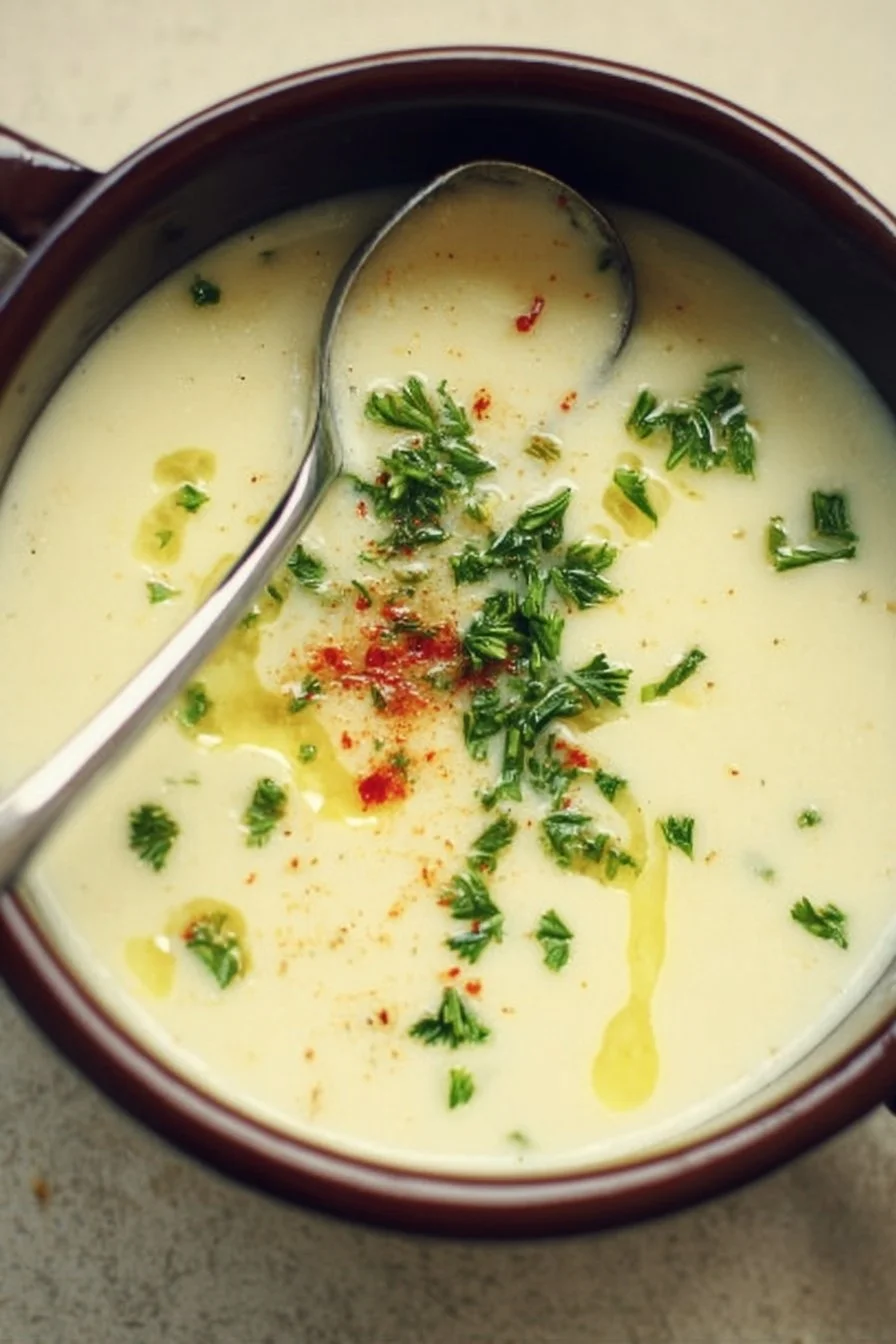 Delicious bowl of creamy cauliflower soup garnished with fresh herbs