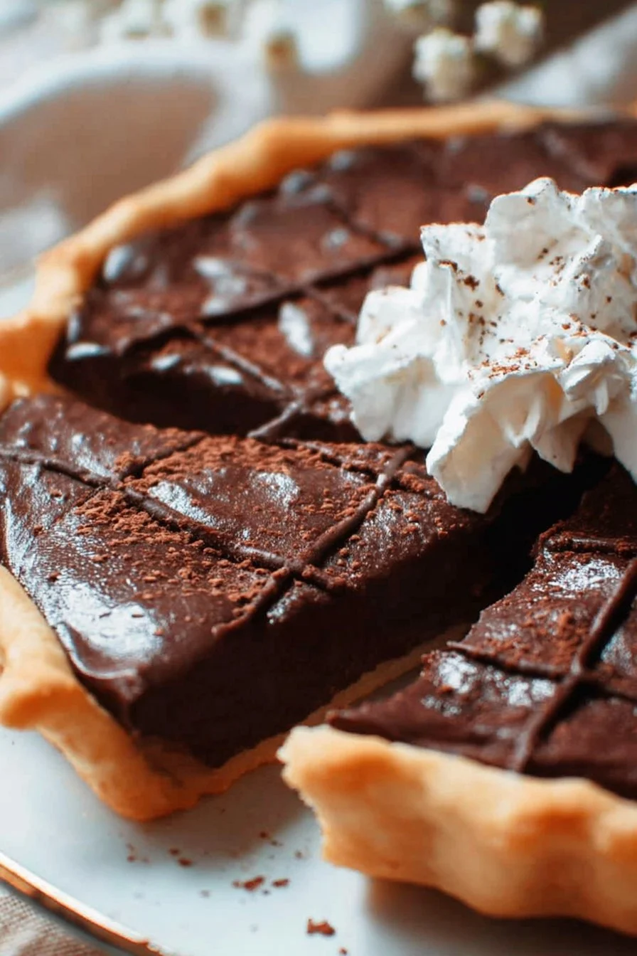 Delicious homemade chocolate pie with a creamy filling and chocolate topping.