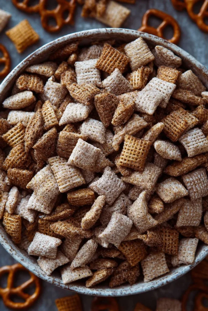 Deliciously sweet Churro Chex Mix with a crunchy texture and cinnamon flavor