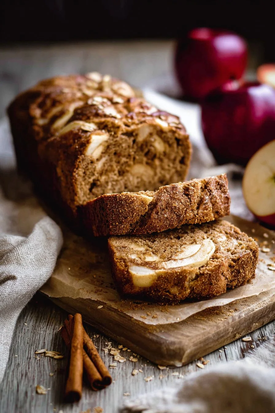 Freshly baked Cinnamon Apple Bread with warm spices and apple chunks