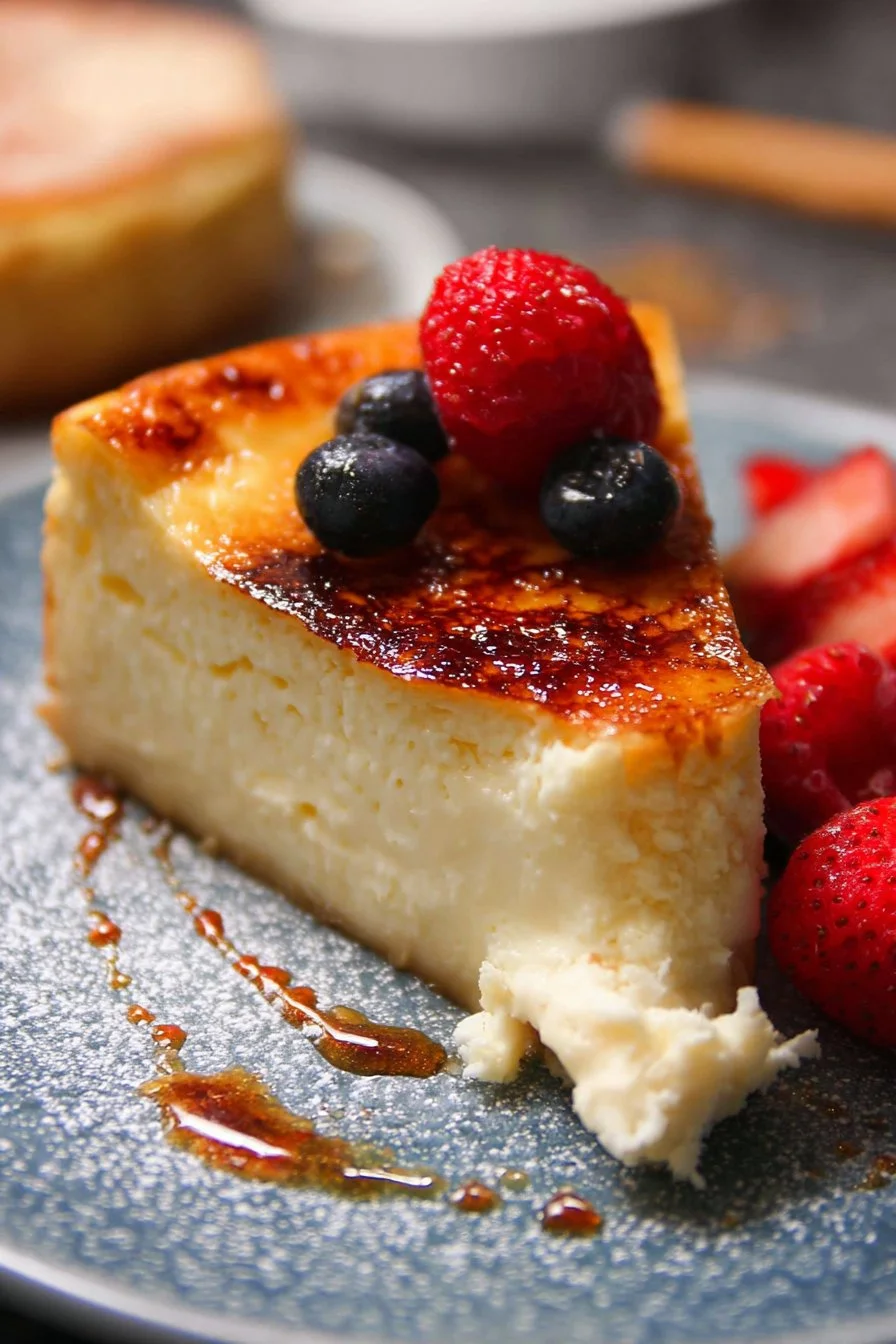 Delicious creme brulee cheesecake with caramelized sugar topping