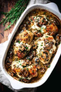 Easy baked mushroom chicken dish with mushrooms and herbs