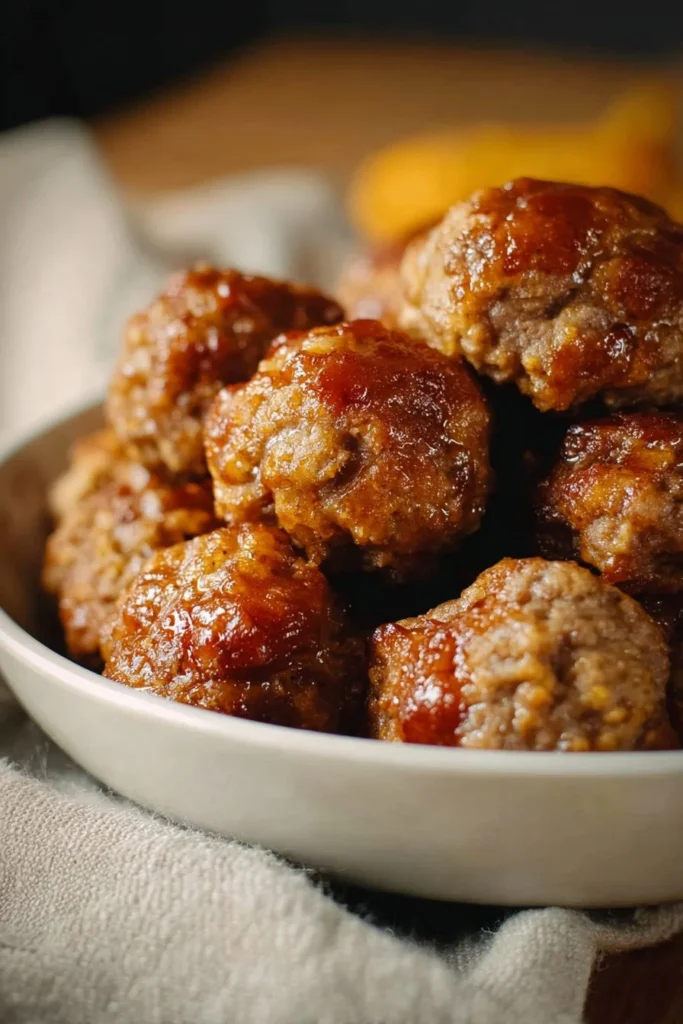 Delicious homemade sausage balls on a platter ready to serve.
