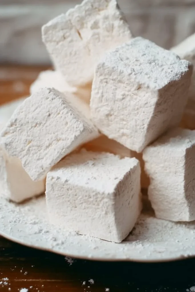 Fluffy homemade marshmallows on a countertop ready for slicing.