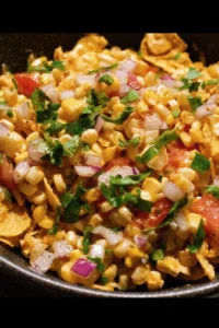 A colorful Frito Corn Salad served in a bowl, featuring corn, Fritos, and fresh veggies.