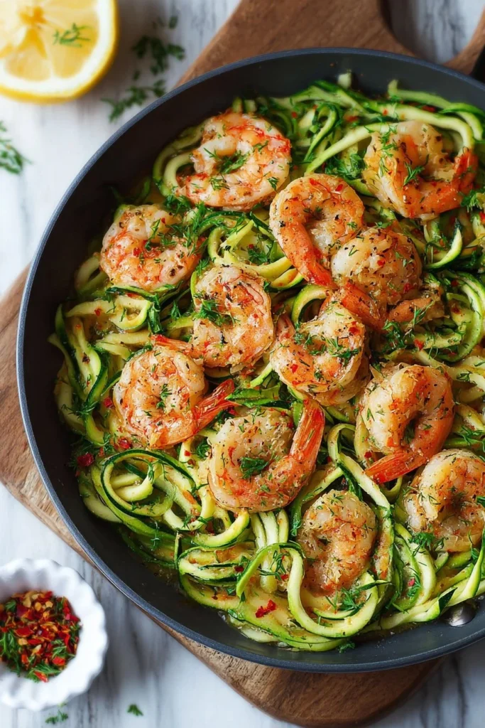 Garlic Butter Shrimp Zucchini Noodles 1 Delicious garlic butter shrimp served over zucchini noodles