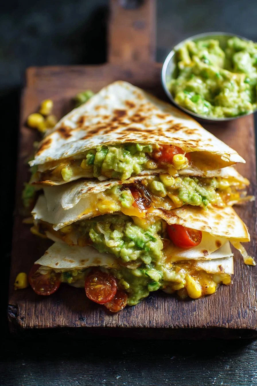 Delicious Guacamole Quesadillas with melted cheese and fresh ingredients