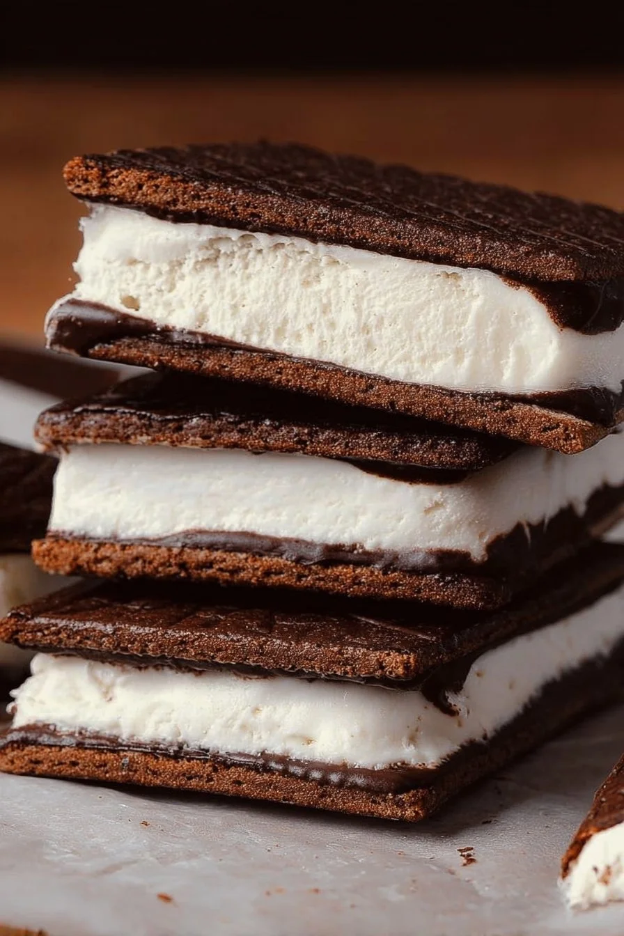 Delicious homemade ice cream sandwich with chocolate cookies and creamy ice cream