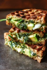 Kale Pesto Avocado Grilled Cheese sandwich on a plate