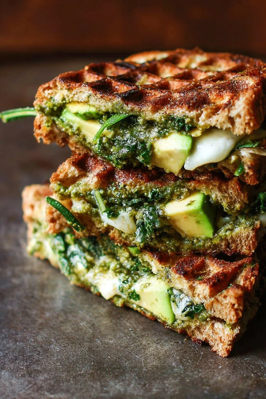 Kale Pesto Avocado Grilled Cheese sandwich on a plate