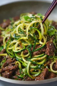 Delicious Korean beef served over zucchini noodles for a healthy meal option