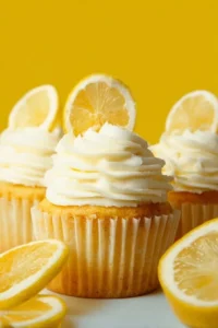 Delicious lemon cupcakes topped with creamy frosting and lemon zest