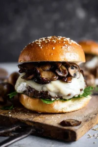 Mouthwatering Mushroom Swiss Burger with juicy patty and sautéed mushrooms