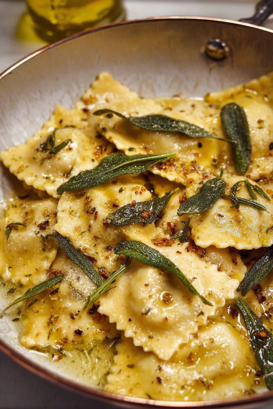 Delicious homemade ravioli served with a fragrant sage butter sauce