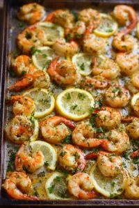 Delicious sheet pan garlic butter shrimp with herbs and spices