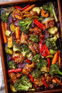 Sheet pan teriyaki chicken with assorted vegetables for a quick weeknight meal