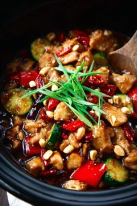 Skinny Slow Cooker Kung Pao Chicken dish served in a bowl